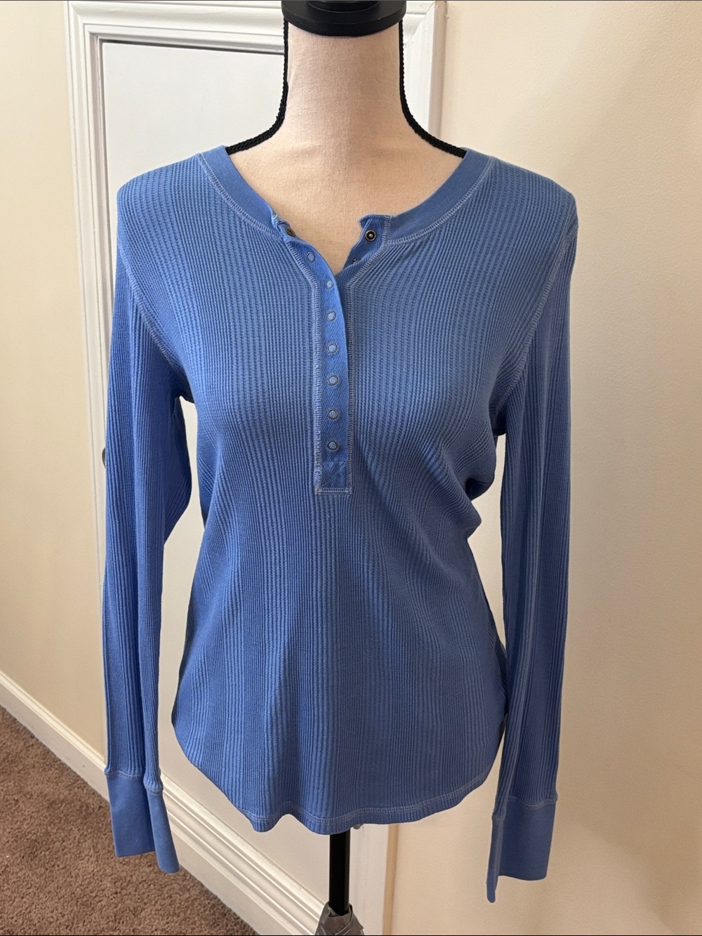 Aerie Snap Front Long-Sleeve Waffle Henley Top size Large
